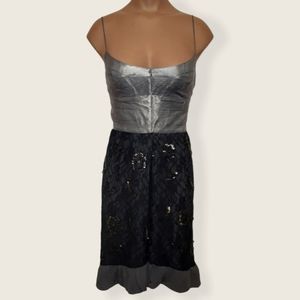 Ya Ya Printed Metallica Lace Embroideres Sequined Strappy Silk Dress Sz 0P NWT